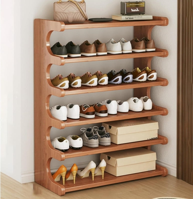 6-Tier Narrow Wooden Shelf Tower