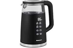 Elite Gourmet 1.7L Dual Wall Cool Touch Electric Tea Kettle, Borosilicate Glass, 304 Stainless Steel Interior, Programmed Dig