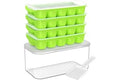DOQAUS Ice Cube Tray with Lid and Bin - 4 Pack Ice Bucket Kits, Stackable Silicone Ice Trays for Freezer, Easy Pop Out, BPA F