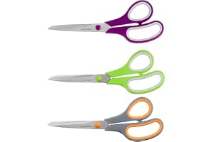 Basics Multipurpose Stainless Steel Scissors for Office, Crafts, Right/Left Handed, Comfort Grip, PVD Coated, 3-Pack