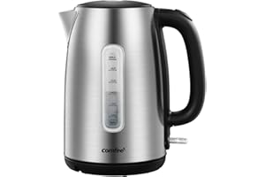 COMFEE' Stainless Steel Electric Kettle, 1.7 Liter Tea Kettle Electric & Hot Water Kettle, 1500W Fast Boil with LED Light, Au