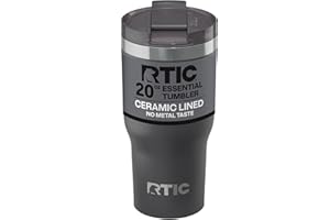 RTIC 20oz Essential Tumbler with Lid, Ceramic Lined, Insulated, Stainless Steel, Metal, Double Wall Vacuum-Insulation, Travel