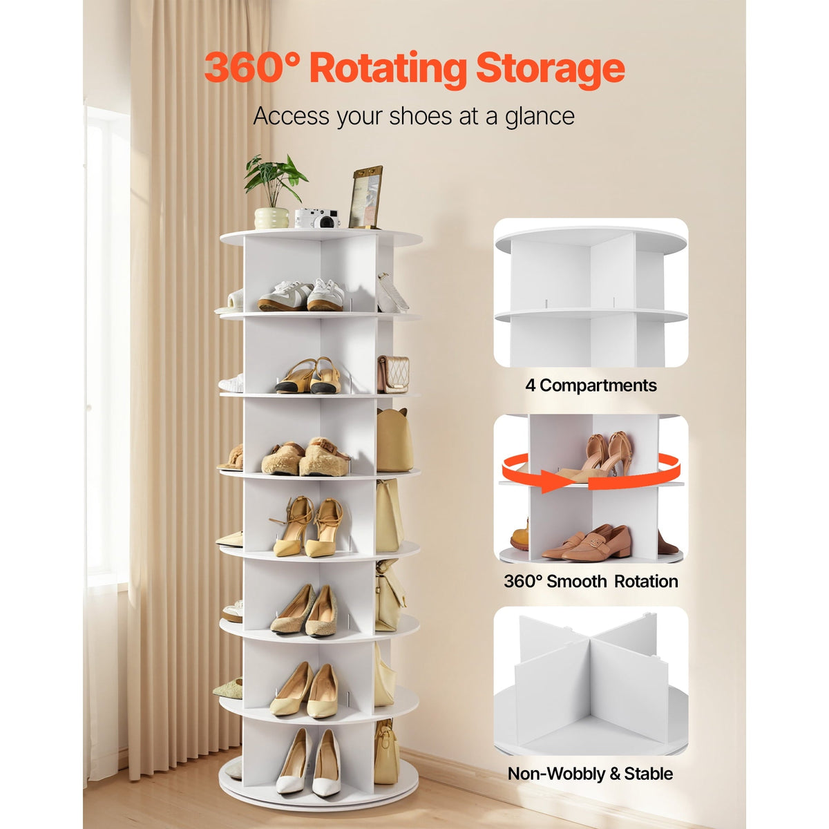 7-Tier Revolving Shoe Rack, 63.8 in, White