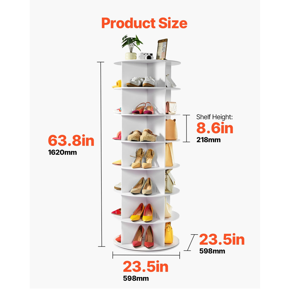 7-Tier Revolving Shoe Rack, 63.8 in, White
