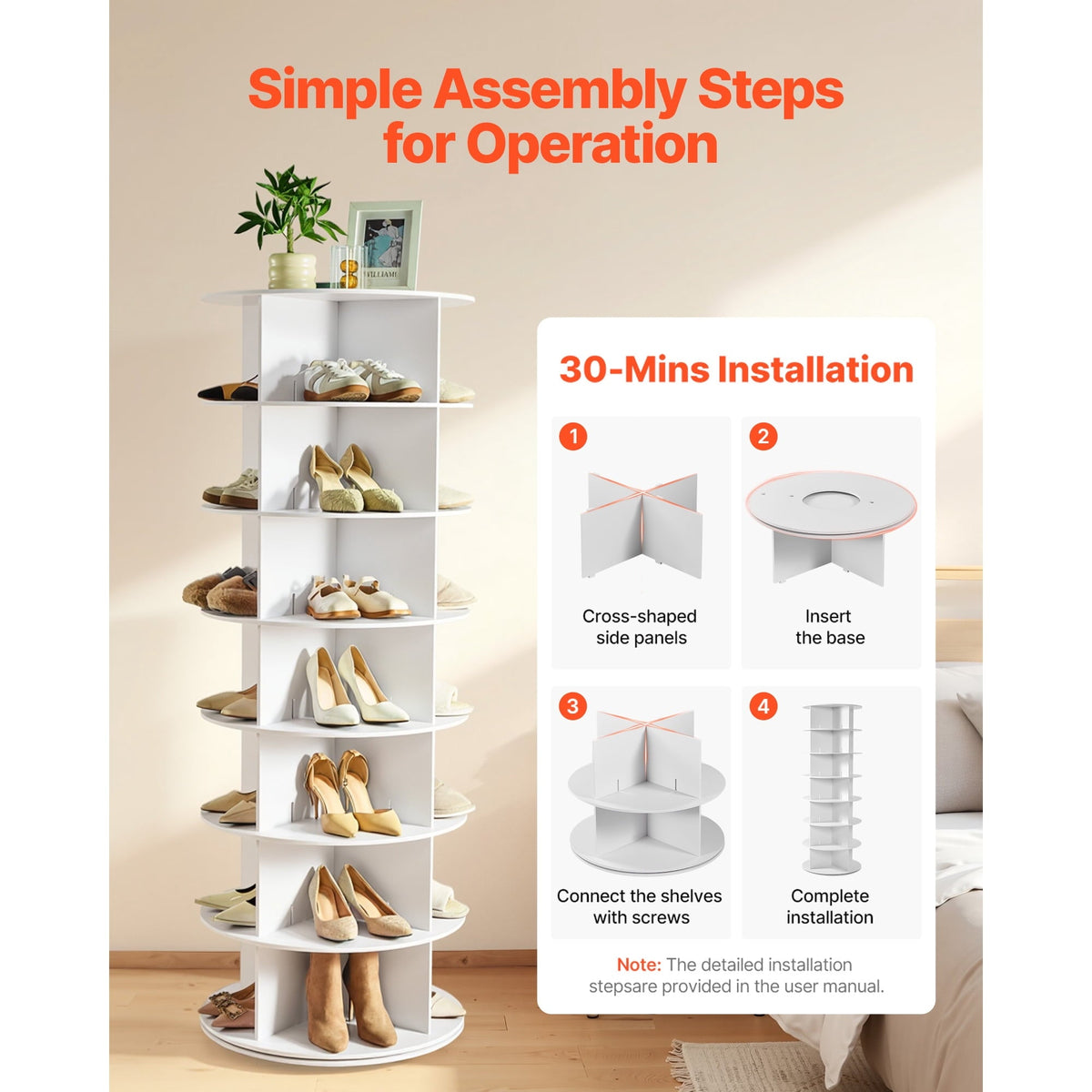 7-Tier Revolving Shoe Rack, 63.8 in, White