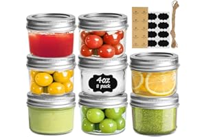 ComSaf Mini Mason Jars 4oz - 8 Pack, Regular Mouth Mason Jar with Lids and Seal Bands, Small Glass Canning Jar for Spice, Jam