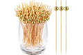 200 Pcs Cocktail Picks, Gold Plastic Ball Decor Skewer for Appetizers, Fruit, Kebabs, Mini Burger, Bamboo Skewers for Drinks