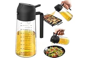 TrendPlain 16oz/470ml Glass Olive Oil Sprayer for Cooking – 2 in 1 Olive Oil Dispenser Bottle for Kitchen Gadgets and Air Fry