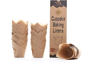 Bake Choice 200pcs Natural Tulip Cupcake Liners for Baking Cups Unbleached European Parchment paper Tulip Muffin Liners, Cupc