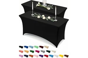 Utopia Kitchen Spandex Tablecloth 2 Pack [6FT, Black] Tight, Fitted, Washable and Wrinkle Resistant Stretch Rectangular Patio