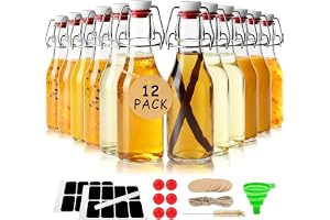 Ruckae 12 Pack 8.5oz Swing Top Glass Bottles with Lids Kombucha Coquito Flip Top Glass Bottle for Syrup Vanilla Extract Brew