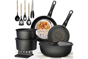 Astercook 21 Pcs Pots and Pans Set Non Stick, Ceramic Cookware Set Detachable Handle, RV Kitchen Cooking Set Removable Handle