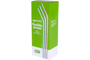 Basics Disposable Striped Plastic Flex Straws, BPA Free, Food-Safe, 7.5" Long, Assorted Colors, 100 Count