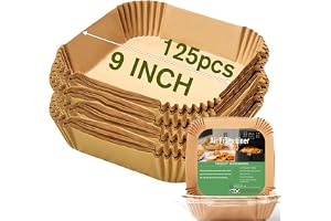 Large Air Fryer Disposable Paper Liners Square 9 Inch, 125 Pcs Parchment paper liner for 5-8QT Air fryer, Oil-proof, Water-pr
