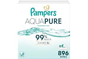Pampers Aqua Pure Baby Wipes, 99% Water, Fragrance Free, Unscented, Water Based, Multi-Use, 896 Wipes Total (16X Flip-Top Pac