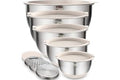 Wildone Mixing Bowls with Airtight Lids Set, 5PCS Stainless Steel Khaki Nesting Bowls for Kitchen, with Grater Attachments &