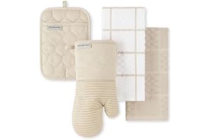 KITCHENAID Quilted Cotton Terry Cloth Oven Mitt, Pot Holder, Kitchen Towel 4-Pack Set, Heat Resistant, Silicone Grip, 16"x26"
