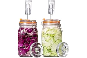 JILLMO Wide Mouth Glass Fermentation Jar with Airlock & Glass Weight, 1.5L Fermenting Jar for Sauerkraut, Kimchi, Pickles & M