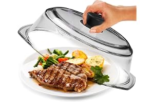 Le’raze Tall Glass Microwave Splatter Cover for Food - Cookware & Bakeware Serving Dish Cover, Plate Guard Lid with Easy Grip