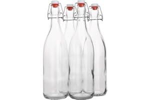 AYL Flip Top Glass Bottle [1 Liter / 33 fl. oz.] [Pack of 4] – Swing Brewing Bottle with Stopper for Beverages, Oil, Vinegar