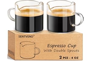 Espresso Cups Set of 2 - 4 Oz Espresso Shot Glass with Handle Double Spout Cups Clear Glass Milk Cup Espresso Accessories Gre