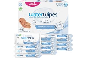 WaterWipes Sensitive+ Newborn & Baby Wipes, 3-In-1 Cleans, Cares, Protects, 99.9% Water, Unscented & Hypoallergenic, 720 Coun