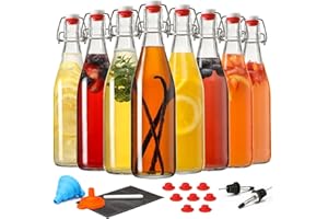 8 Set 16 OZ Swing Top Glass Bottles - Flip Top Beer Brewing Bottles with Stopper for Fermentation, Kombucha, Mead Kefir, Vani