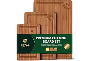 ROYAL CRAFT WOOD Wooden Cutting Boards for Kitchen Meal Prep & Serving - Non Toxic Bamboo Wood Cutting Board Set with Deep Ju