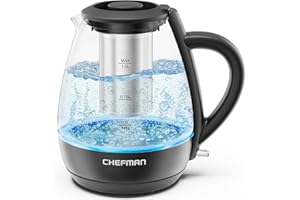 Chefman Electric Kettle with Tea Infuser, Compact 1L (4 Cups), 1500W, Removable Lid for Easy Cleaning, Boil-Dry Protection, S
