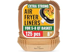 Air Fryer Paper Liners, 125Pcs Air Fryer Disposable Liners, Non-Stick and Oil Proof for Easy Cleanup, 8” Square for 5-8 qt Ba - 2