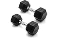 CAP Rubber Coated Dumbbell Weights, Free Weights for Home Gym Strength Training, Anti-Roll Hex Dumbbells with Black, Chrome &