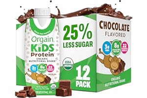 Orgain Organic Kids Nutritional Dairy Protein Shakes, Chocolate, Healthy Kids Snacks, 8g Grass-Fed Protein, 3g Fiber, 22 Vita