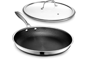 HexClad 12 Inch Hybrid Nonstick Frying Pan with Lid, Stay-Cool Handle, Dishwasher and Oven Safe, Induction Ready, Frying Pan