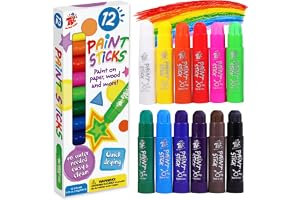 TBC The Best Crafts Paint Sticks for Kids Ages 2-8, 12 Classic Colors, Washable, Non-toxic, Tempera Paint Sticks for Crafts