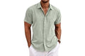 COOFANDY Men's Linen Shirts Short Sleeve Casual Shirts Button Down Shirt for Men Beach Summer Wedding Shirt