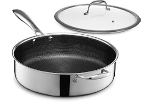 HexClad 5.5 Quart Hybrid Nonstick Deep Sauté Frying Pan with Lid, Dishwasher and Oven-Safe, Induction Ready, Compatible with