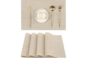 Leetaltree Beige Placemats Set of 4 - Heat-Resistant, Non-Slip Table Mats, Washable Woven Vinyl for Indoor & Outdoor Dining