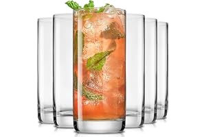 JoyJolt Faye 13oz Highball Glasses, 6pc Tall Glass Sets. Lead-Free Crystal Drinking Glasses. Water Glasses, Mojito Glass Cups