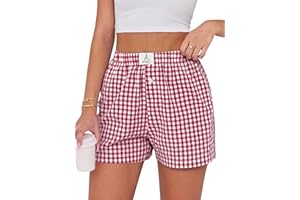 ANRABESS Boxer Shorts for Women Gingham Pajama 2026 Summer Casual Lounge Sleep Plaid Shorts Y2K Beach Bottoms
