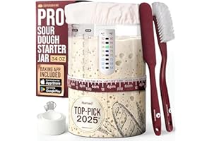 Superbaking Sourdough Starter Jar, Beginner Sourdough Starter Kit, 34oz Wide Mouth Sour Dough Glass Jar with Guides & Recipes