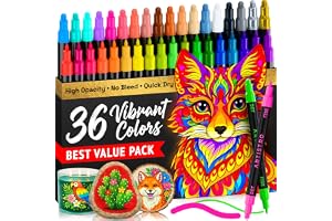 ARTISTRO 36 Precision Dual-Tip Acrylic Paint Markers – Paint Pens Set with Dot & Fine Tips for Fabric, Rock, Glass, Wood, Col