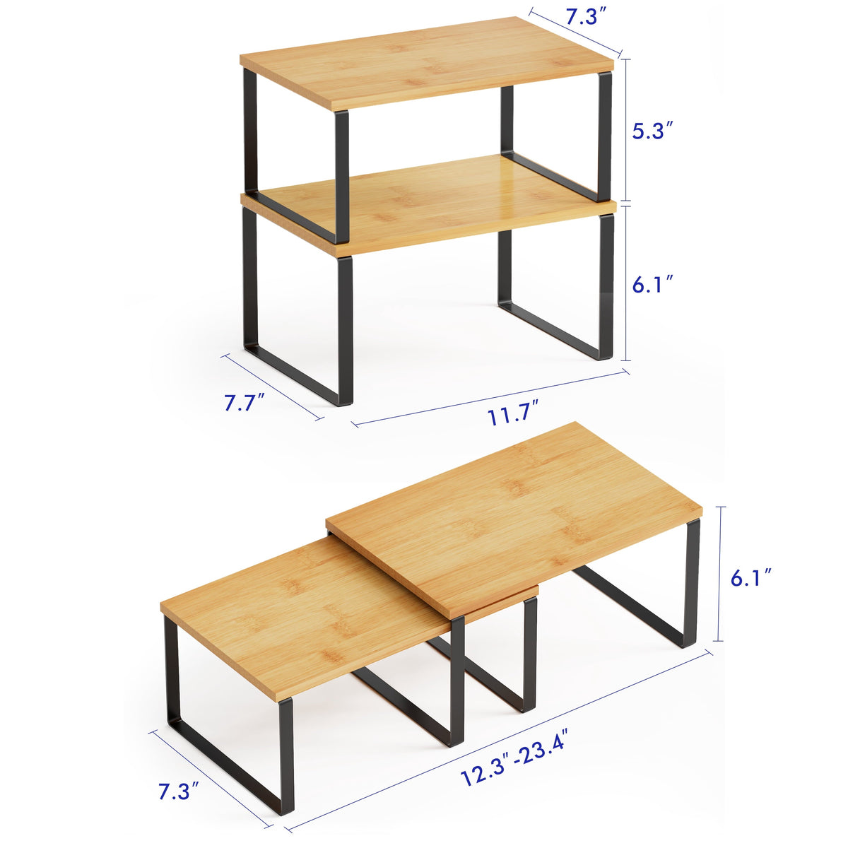 Stackable Cabinet Shelf Organizers, Black, 2 Pack