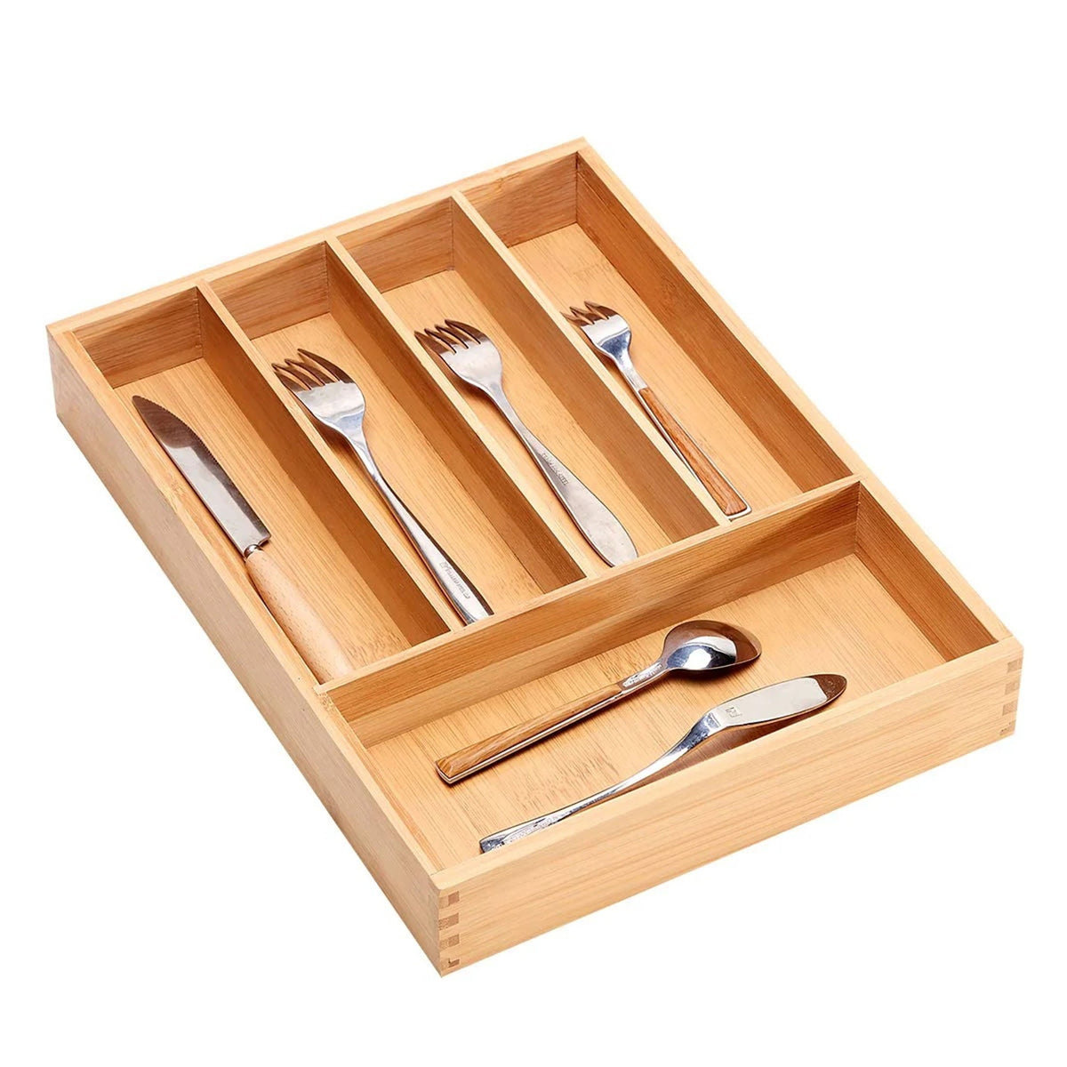 Bamboo Cutlery Tray, 5 Compartments, 14 x 10 in