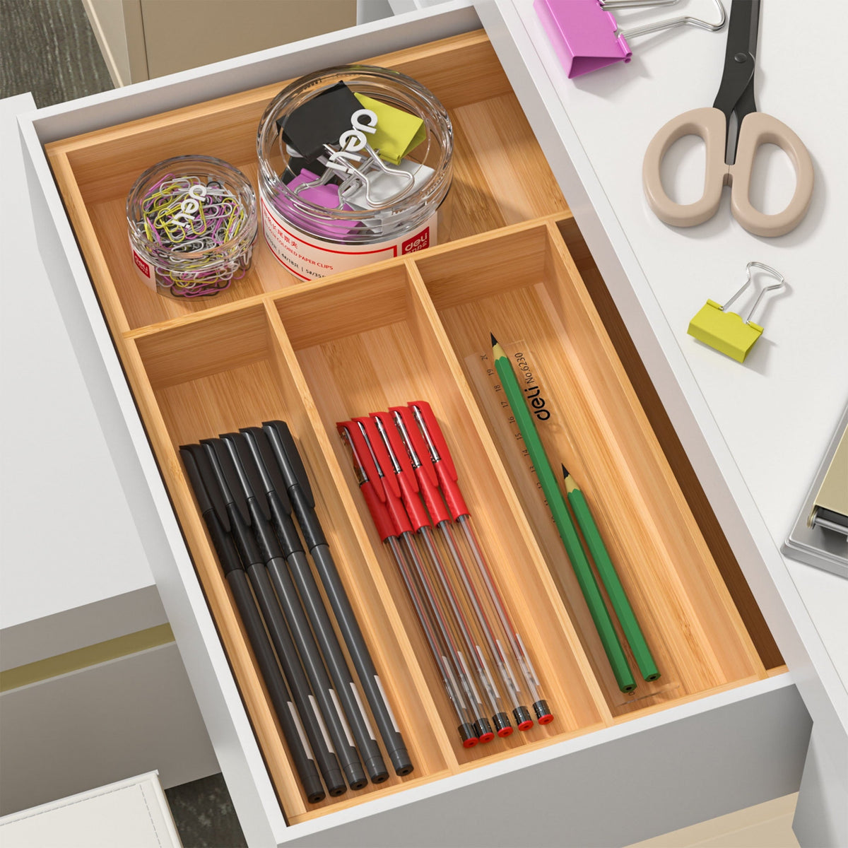 Bamboo Cutlery Tray, 5 Compartments, 14 x 10 in