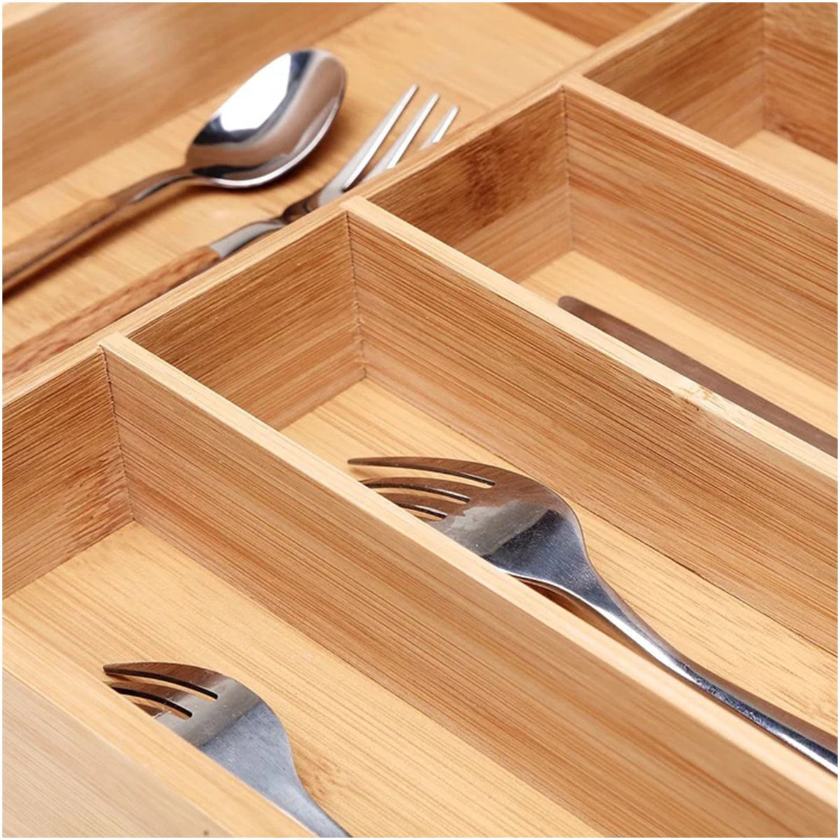 Bamboo Cutlery Tray, 5 Compartments, 14 x 10 in
