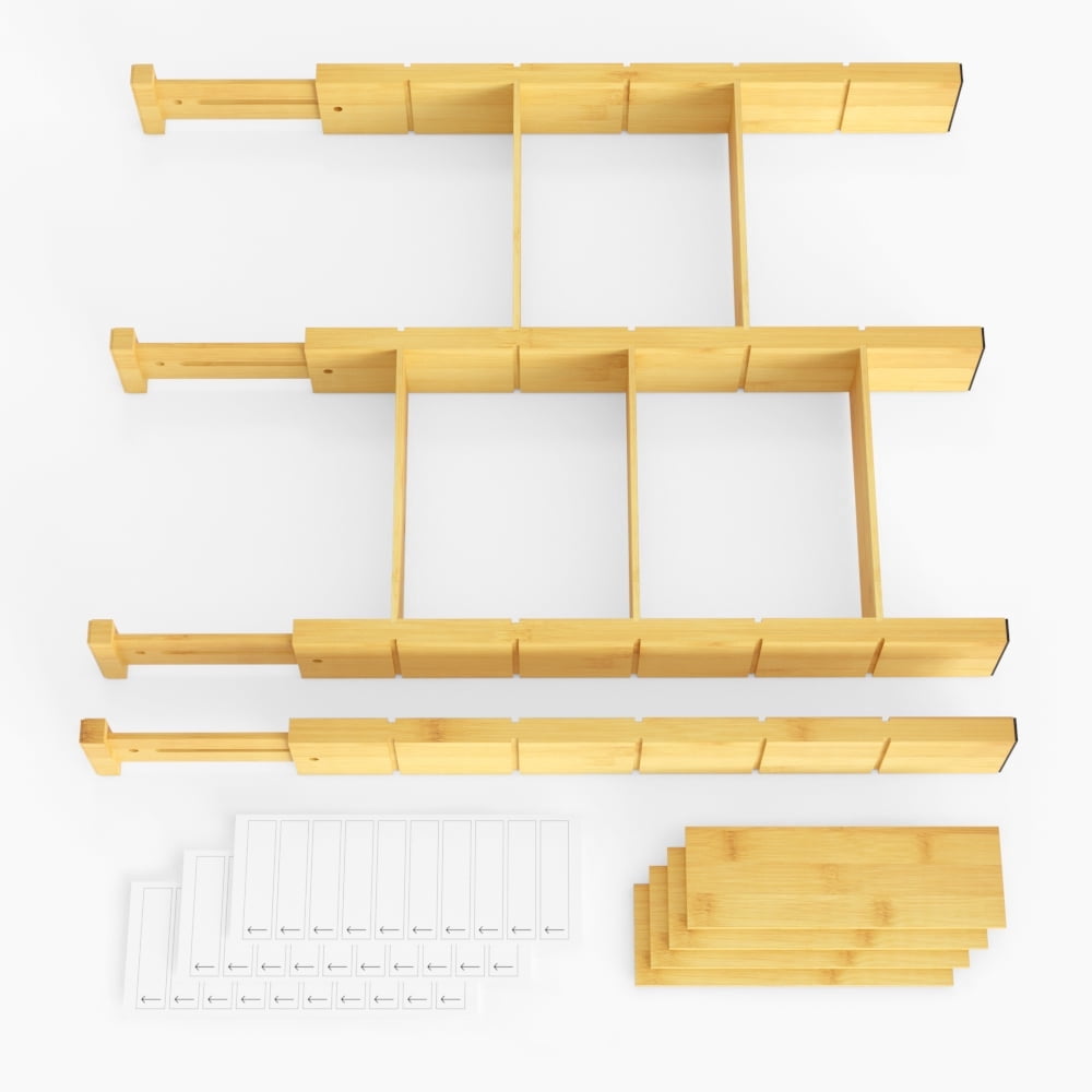 Bamboo Drawer Dividers with Labels, Expandable 17-22 in