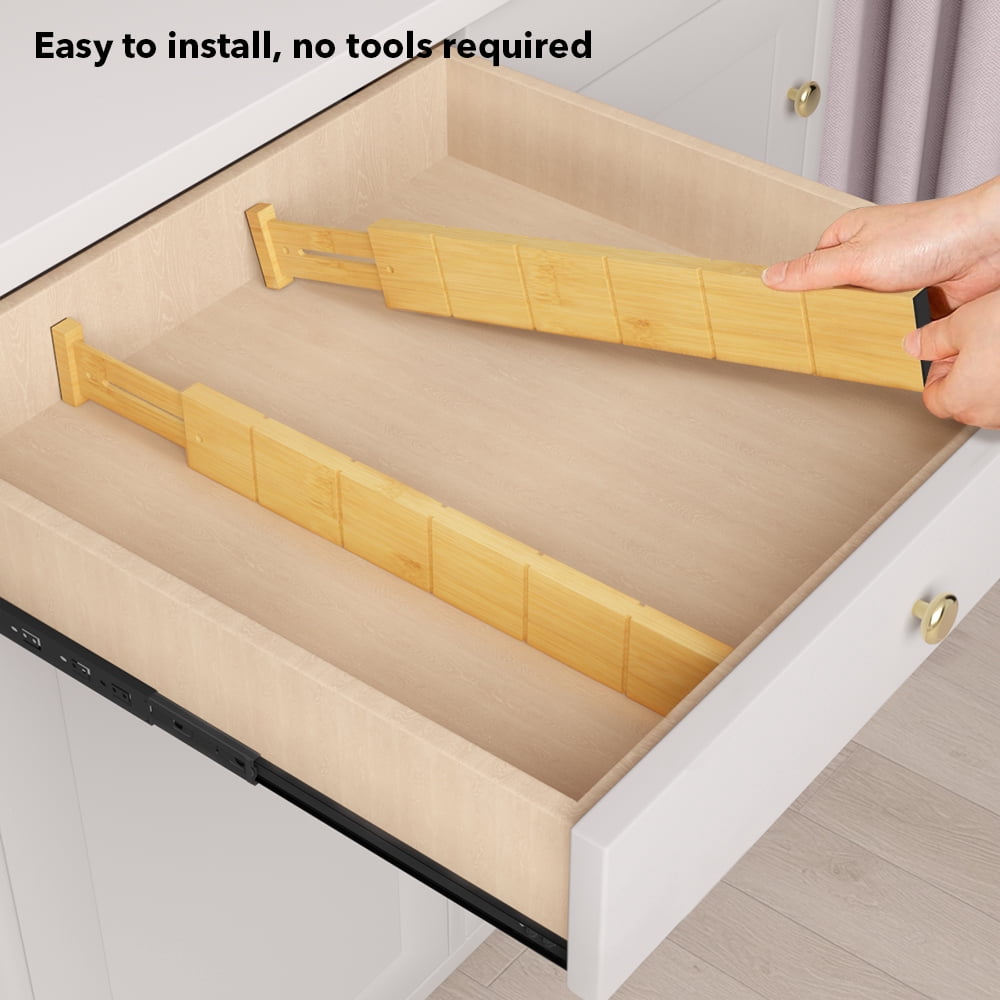 Bamboo Drawer Dividers with Labels, Expandable 17-22 in