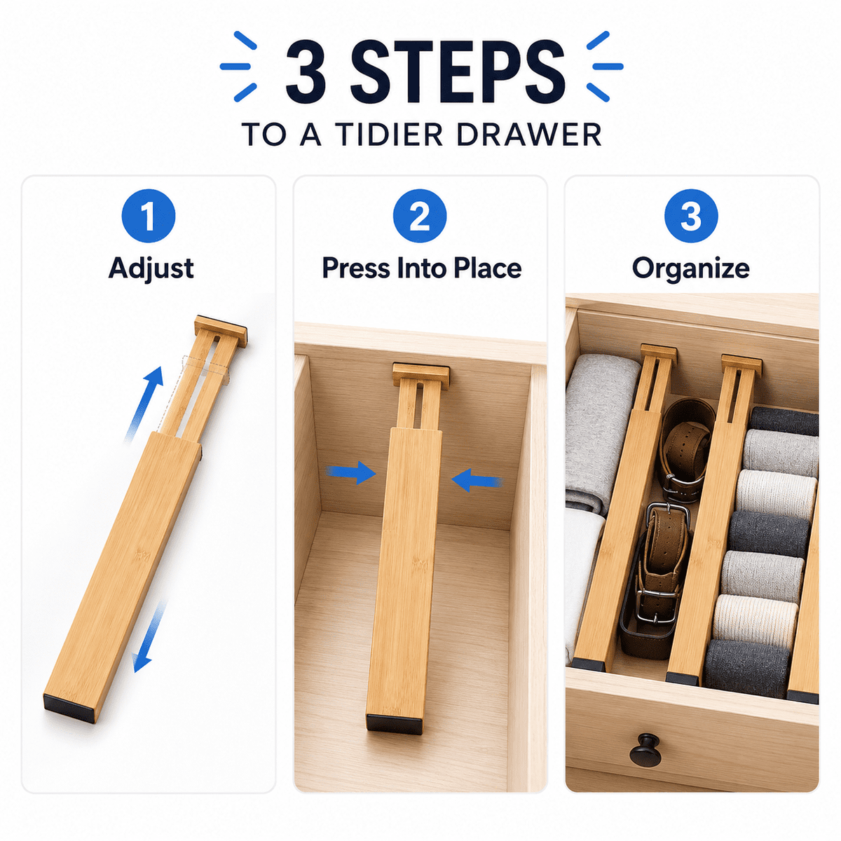Moso Bamboo Drawer Dividers, Expandable 16.6-21.8 in, 6 Pack