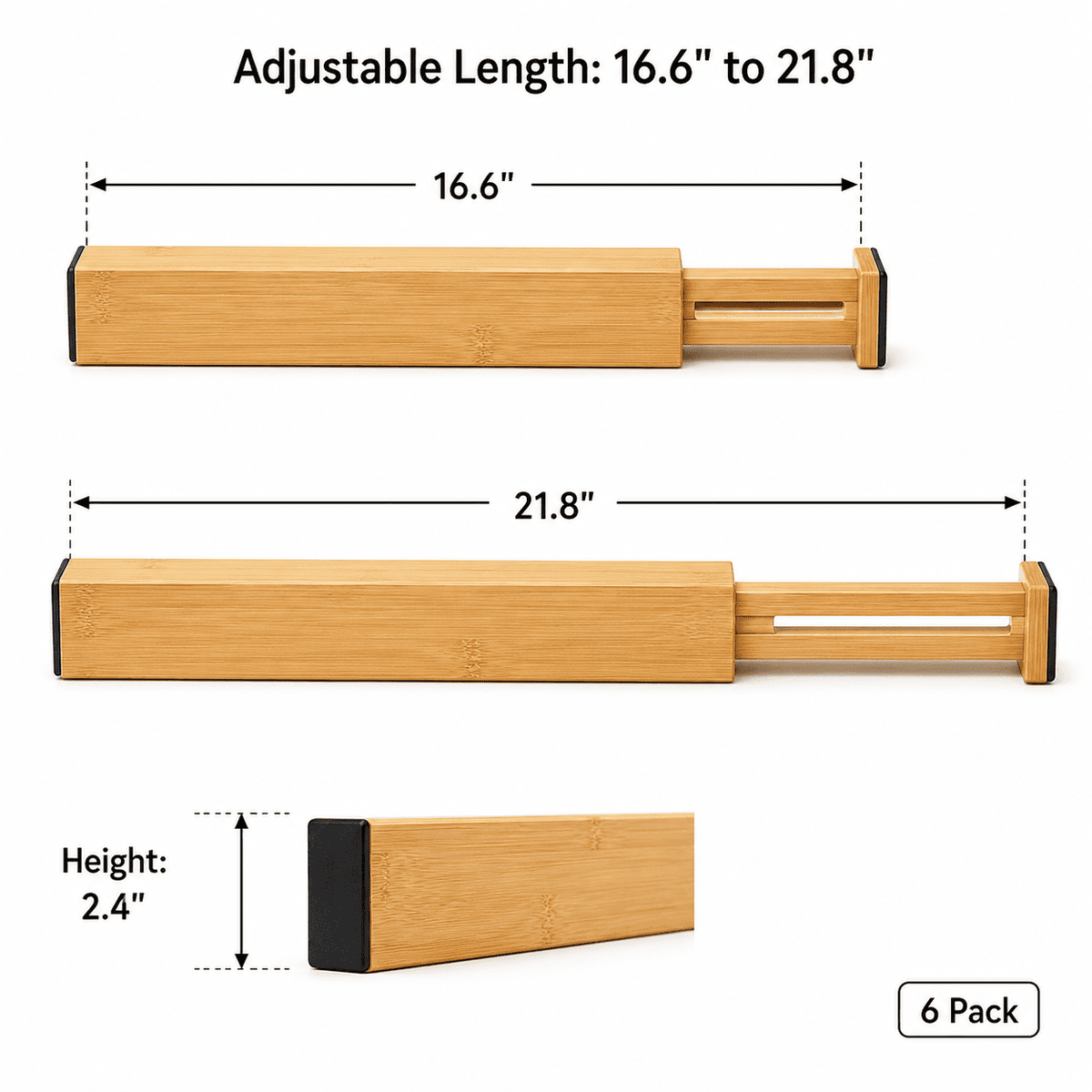 Moso Bamboo Drawer Dividers, Expandable 16.6-21.8 in, 6 Pack