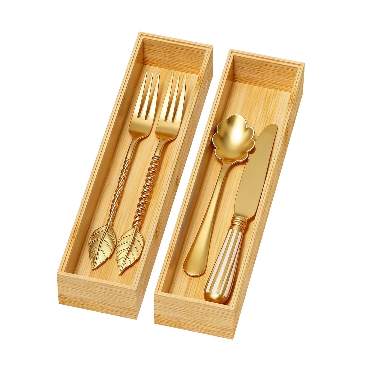 Stackable Bamboo Cutlery Trays, 12 x 3 in, 2 Pack